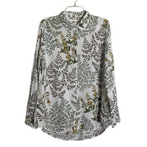 Cynthia Rowley Linen Long Sleeve Tropical Floral Blouse